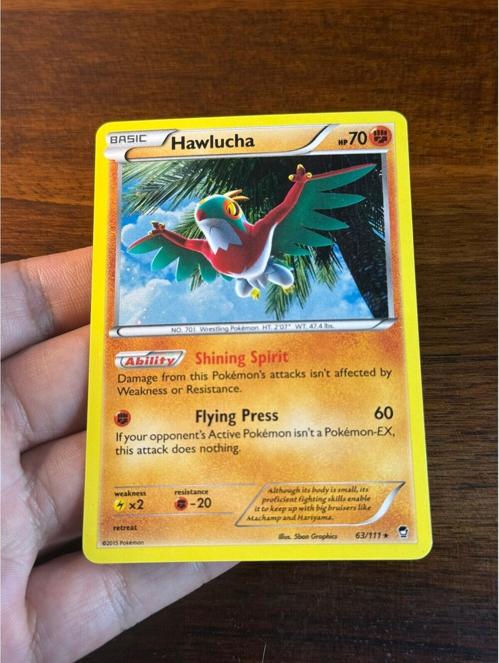 Pokemon Hawlucha Basic Card 63/111 furious fist holo swirls